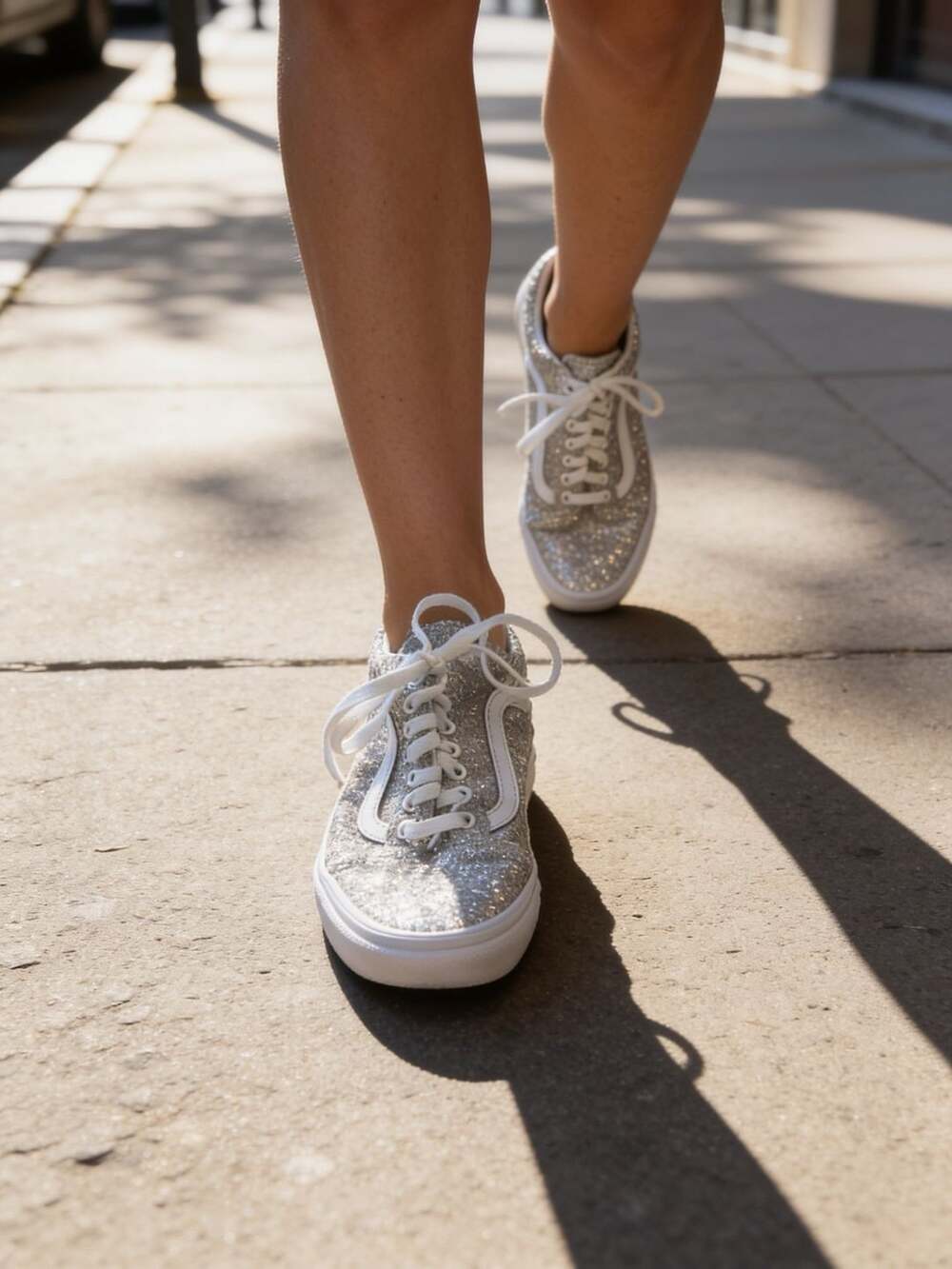 Vans Old Skool Shiny Party Silver True White Glitter Sneakers 8